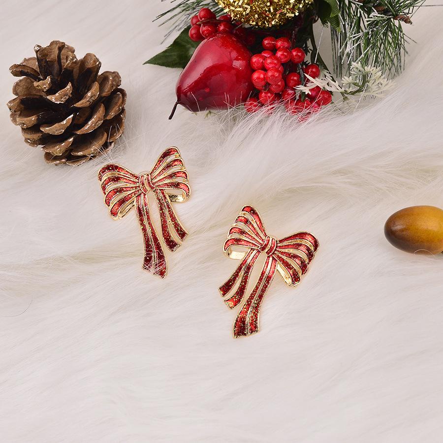 Festive Red & Green Glitter Bow Earrings for Women