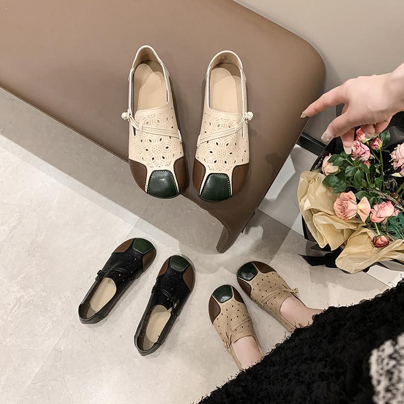 2024 летние новые ретро этнические туфли Doudou большого размера женские туфли на плоской подошве с одной педалью, подходящие по цвету женские мокасины