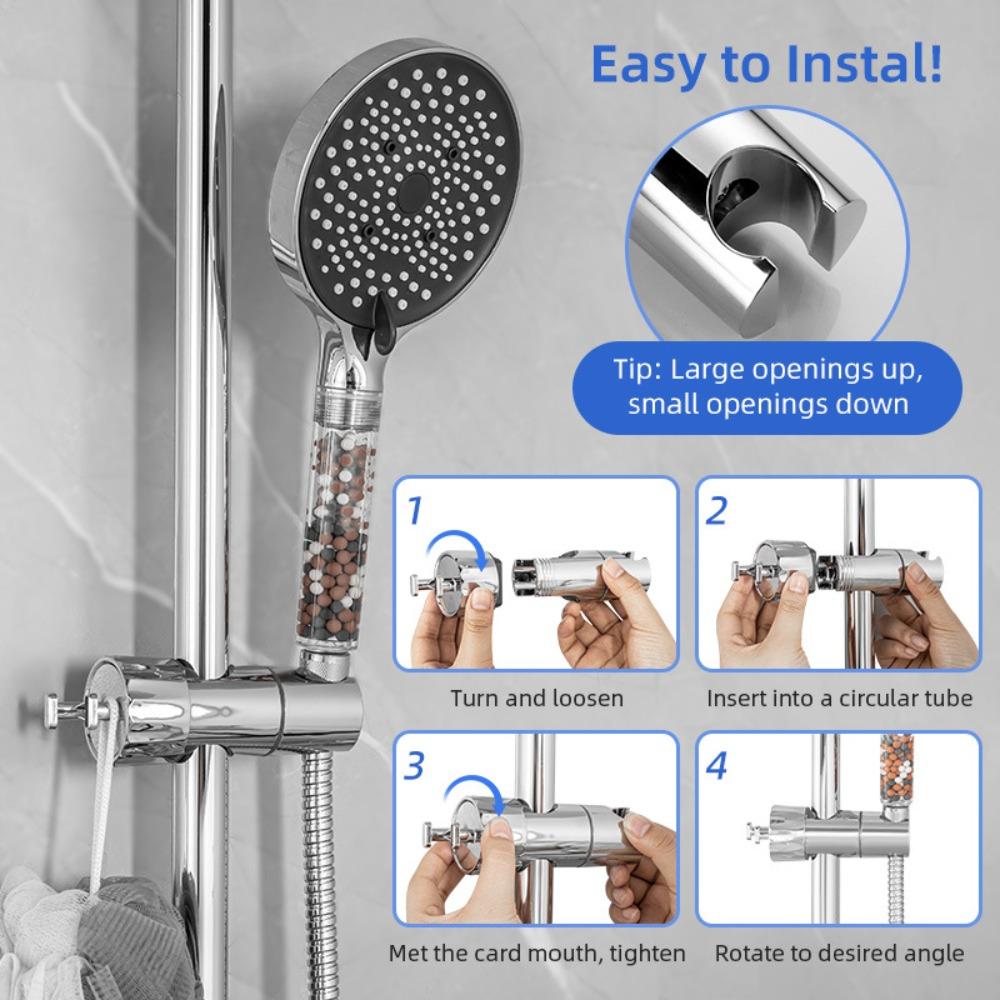 With hooks Shower Head Holder Round Pipe Riser Rail Bracket Hardware Bath Accessories