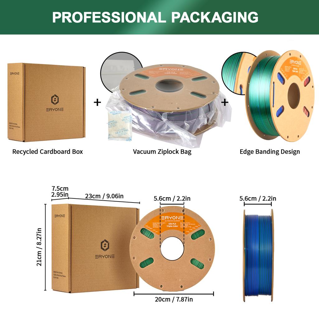 ERYONE Silk PLA Tri-color 1.75MM Filament with Moulding Service-Guangdong Manufacturer