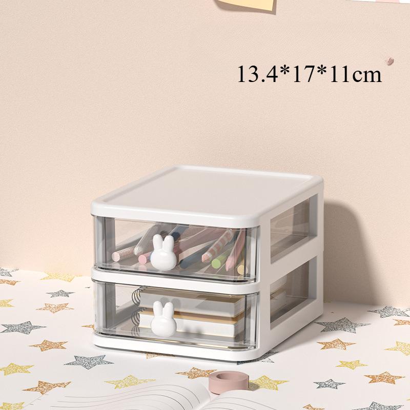 Kawaii Destop Organizer with Sticker Multi-function Lagre Capacity Drawer Stationery Holder Jewelry Hairclip Storage Student