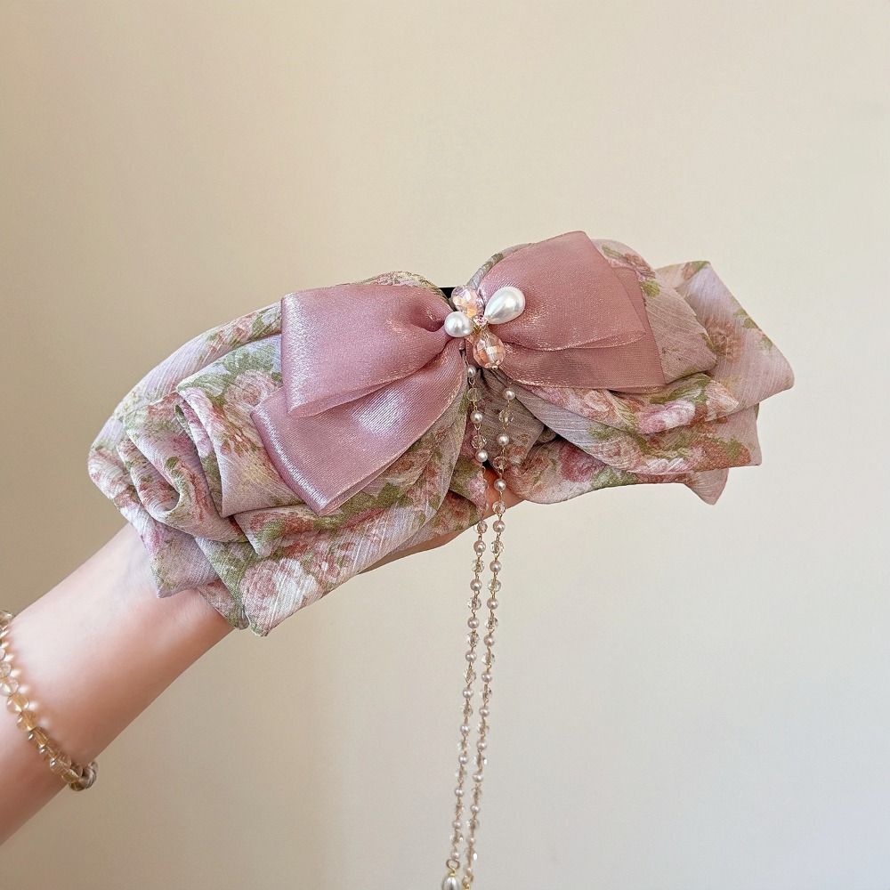 Grab Clip Chiffon Bowknot Hair Clip Floral Flower Hairpin Large Size Bow Ribbon Hair Claw  Travel