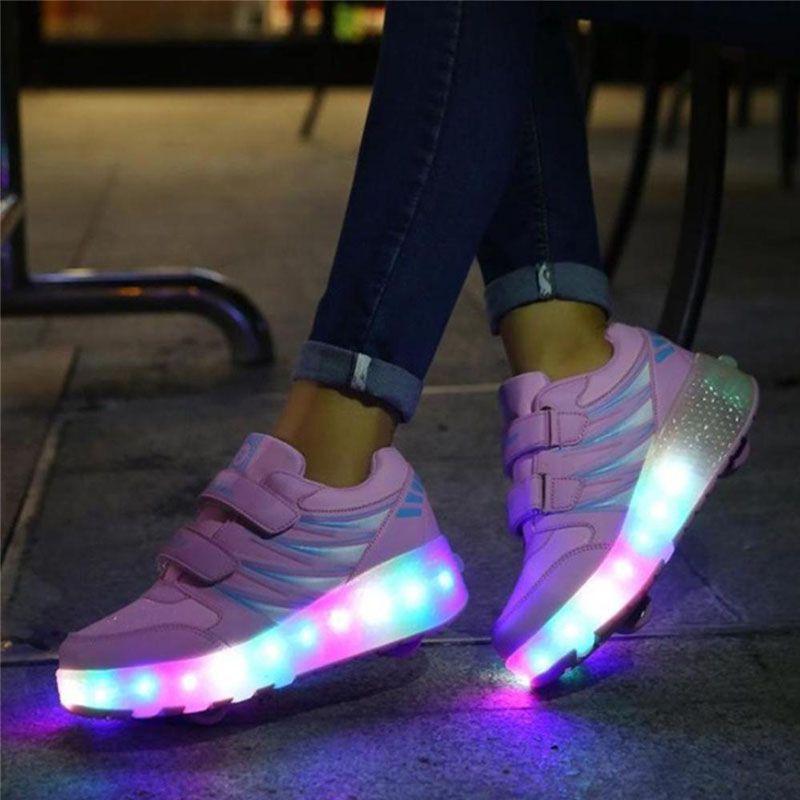 Versatile Led Shoes With Wheels Mesh Roller Skate Glowing Kid Luminous Unisex Sneakers