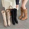 Retro Pleated Suede Long Boots for Women. 2025 Winter Chunky Stiletto Sexy Boots. Large Size Versatile Women's Boots.