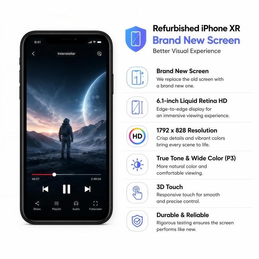 Восстановленный Apple iPhone Xr 6,1'' 3 ГБ ОЗУ 64 ГБ ПЗУ Черный 4G LTE Разблокированный смартфон с одной SIM-картой