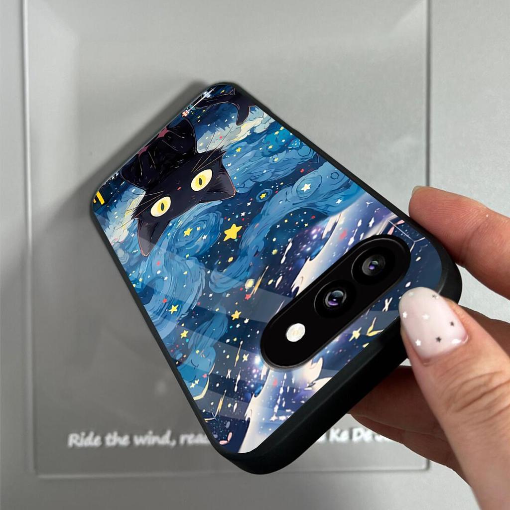 Чехол для Google Pixel 10A Аниме Черный Кот Звездное Облако Печать Чехол для Телефона Акриловая Жесткая Задняя Панель С Гибким Краем из ТПУ
