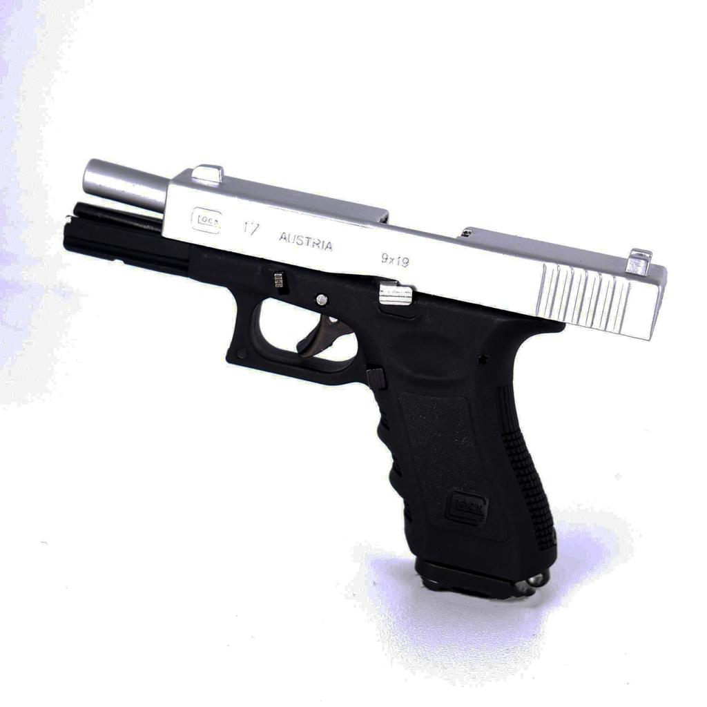 HITCALL Glock 17 Сверхточный 1/3 Тип выхлопа Сплав Брелок Металлический затвор Мини-модель Оружейный кейс, Серебристый