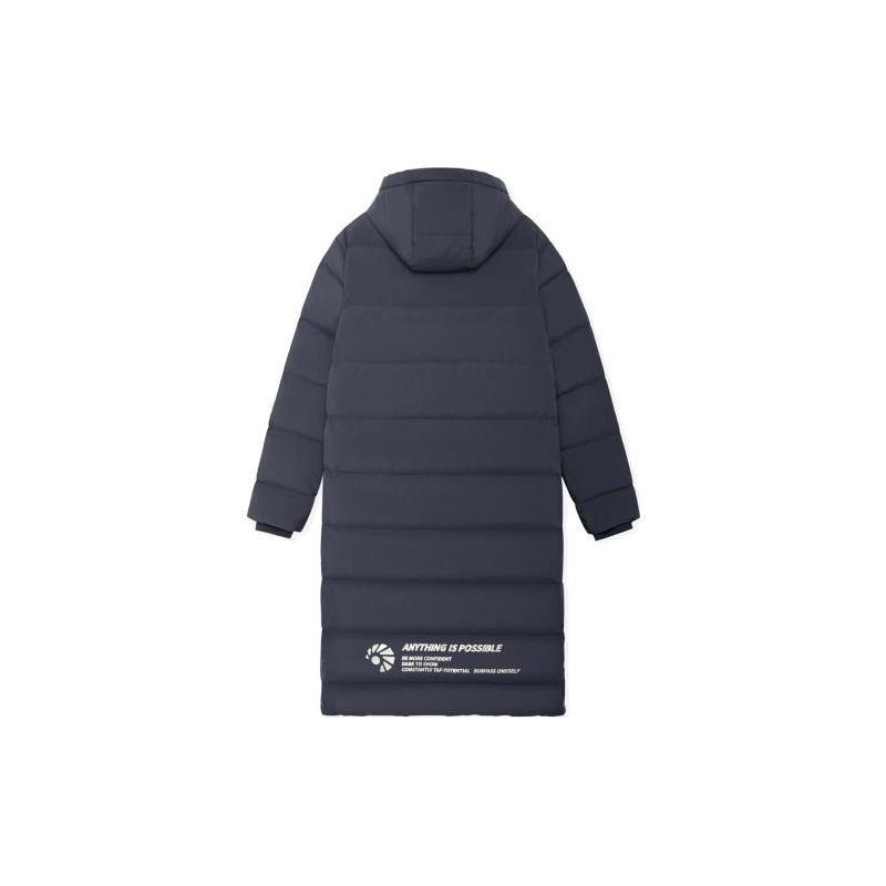 Li Ning Logo National Flag Print Скрытая молния Длинный пуховик с капюшоном Женская верхняя одежда Черный AYMS208-3