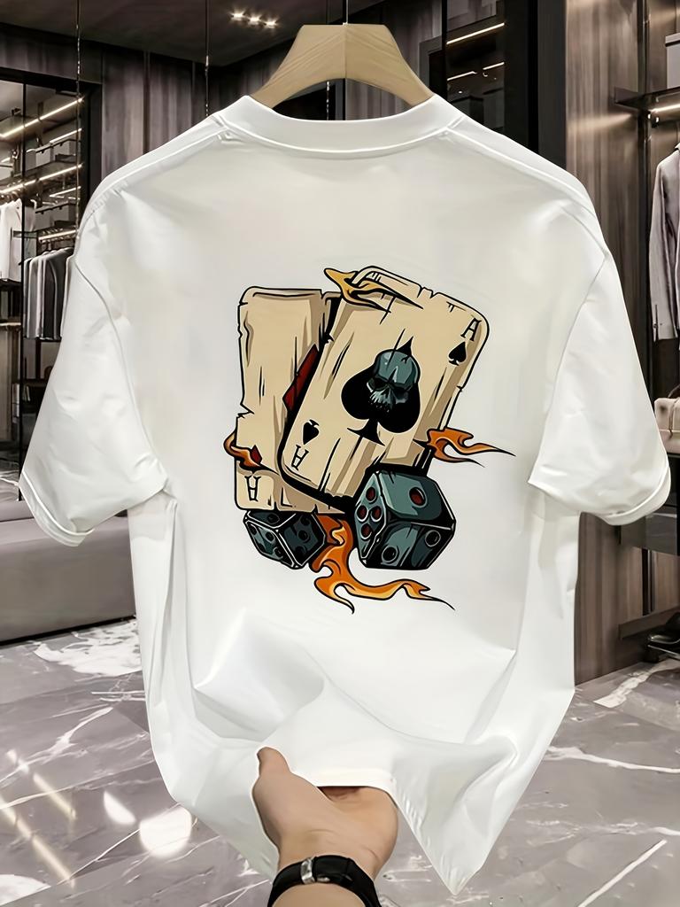 Mens Printed TShirt Loose Large Summer Casual Short Sleeve Top Cartoon Game Controller and Flame Pattern