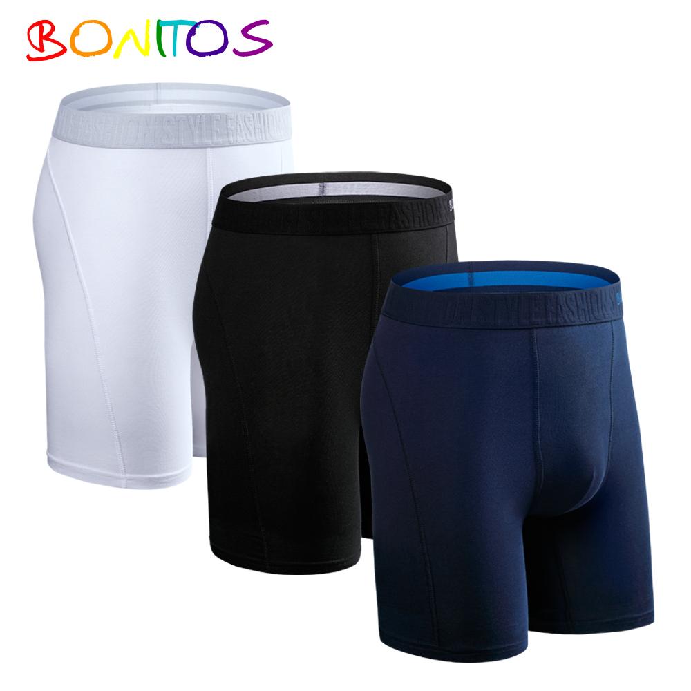 BONITOS 3шт длинные однотонные мужские трусы хлопковые боксеры удобное мужское нижнее белье
