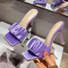 Leather Slippers Square Toe Pleated Candy Color Fashion Design Ladies Summer Sandals