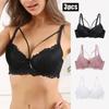 3Pcs Solid Floral Lace Chest Straps Bra with Wired Sexy Comfy Bras B Cup Lingerie
