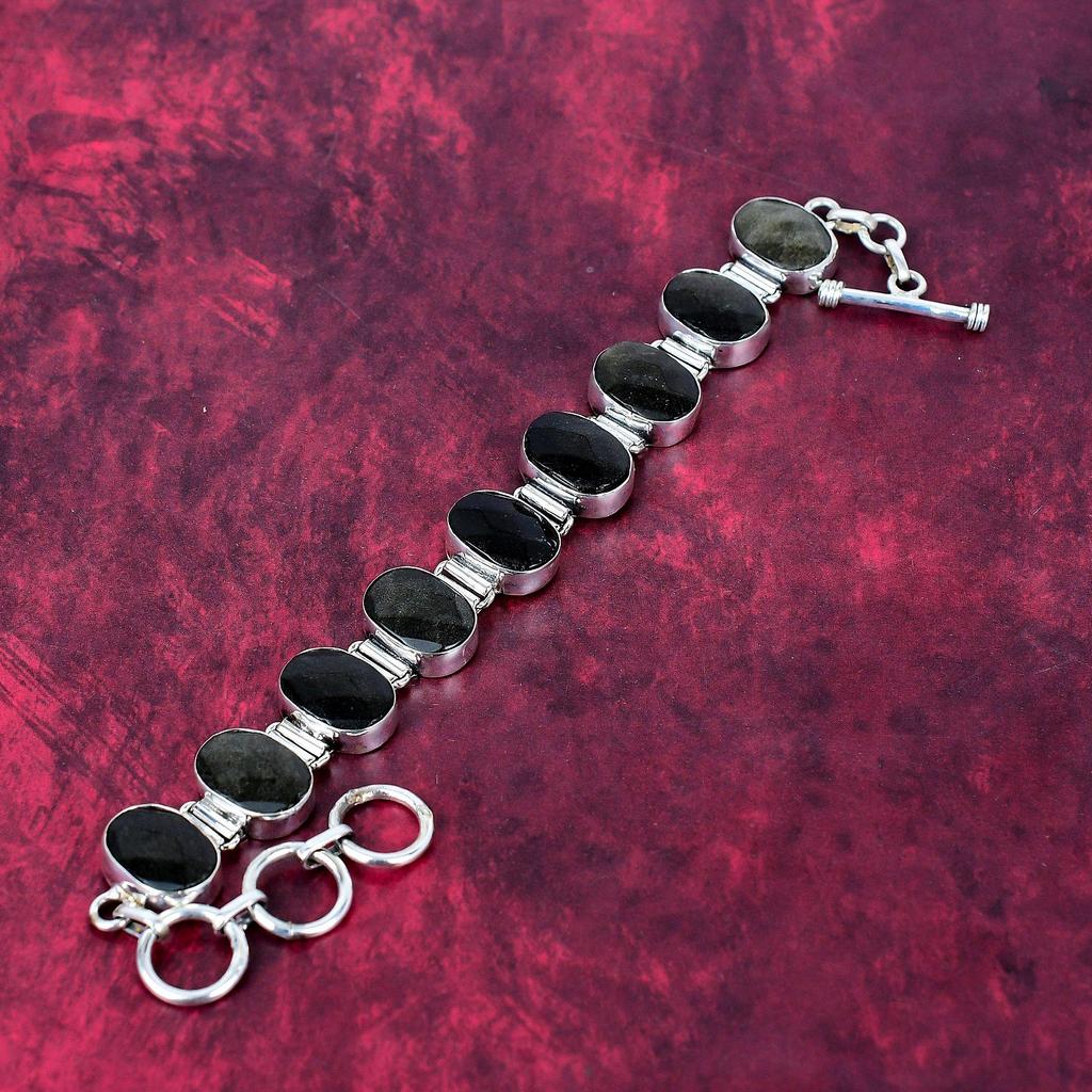 Silver Sheen Obsidian Bracelet Handmade Gemstone Jewelry, 925 Solid Sterling Silver Bracelet Unique Design Jewelry, For Women