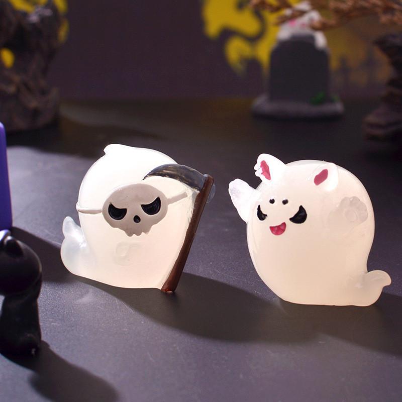 7Pcs/set Cartoon Halloween Ornaments Luminous Ghost Animal Minaitures Micro Landscape Diy Resin Crafts