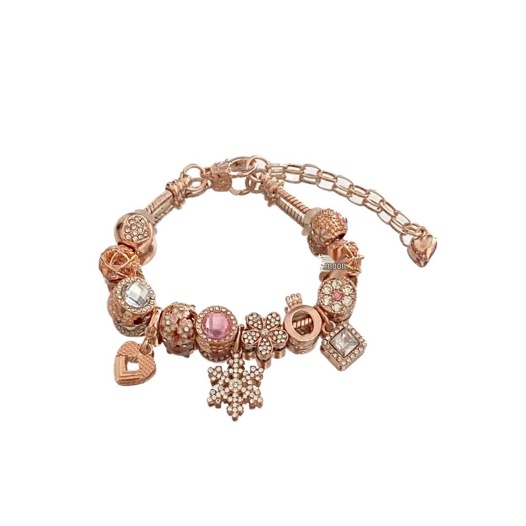 Pan's Rose Gold Snowflake Bracelet: Elegant Beaded Jewelry for Female Students