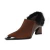 Fur Mid Heels Pointed Toe Suede Women Shoes Sexy Chunky Designer Winter Fad Shoes Woman 2024 Trend Elegant Pumps Zapatos Mujer