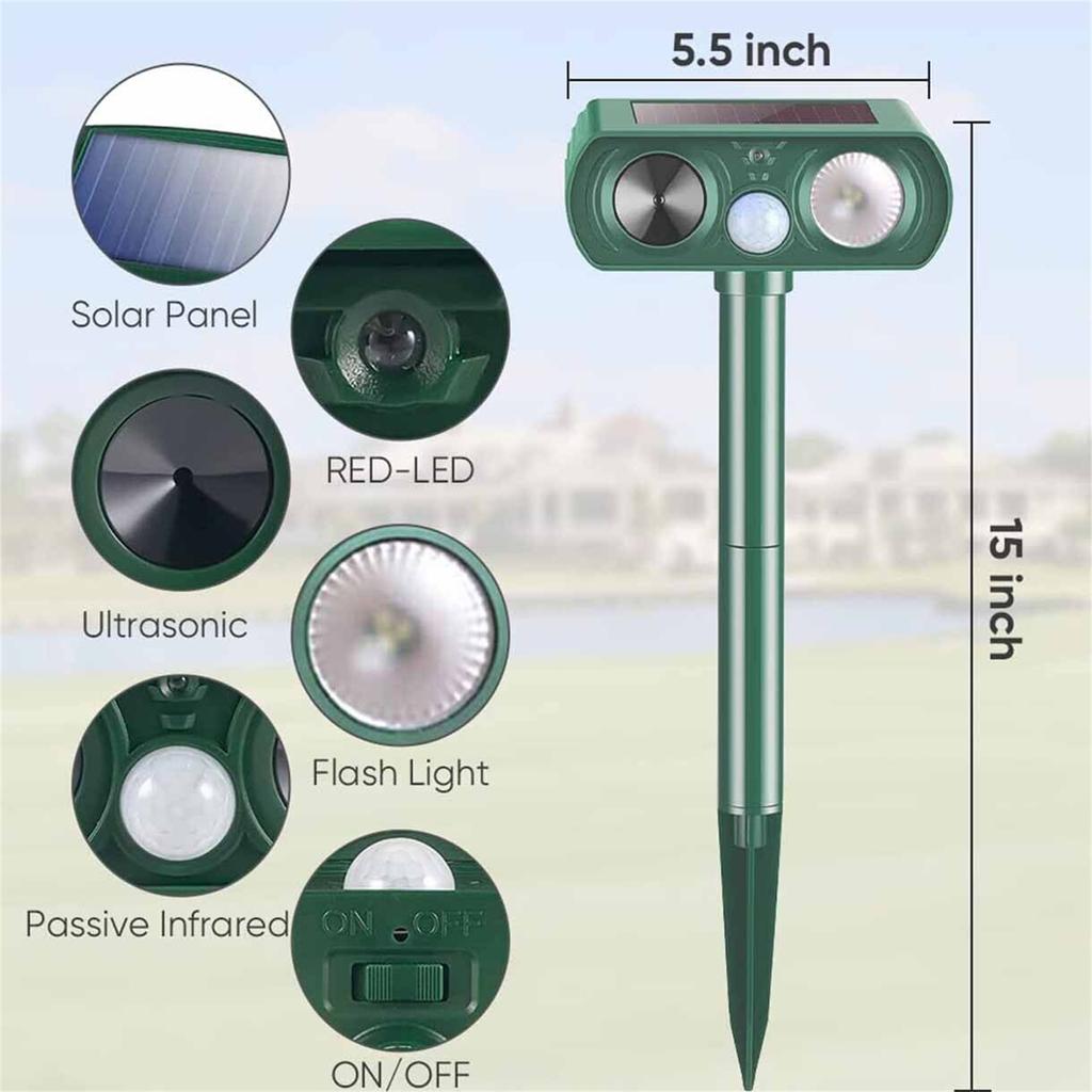 Animal Repeller Ultrasonic Solar Power Outdoor Pest Cat Mice Sensor Pir Portable Repeller For Home Garden