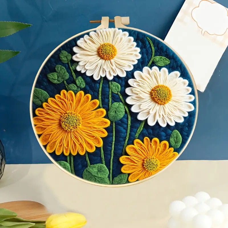 Gerberas - Embroidery (Felting) with Worsted Wool