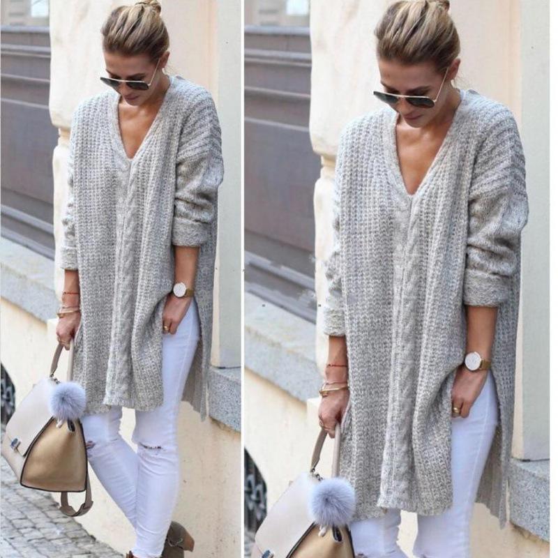Winter 2023 Women's European & American Mid-Length Knitted Pullover Sweater