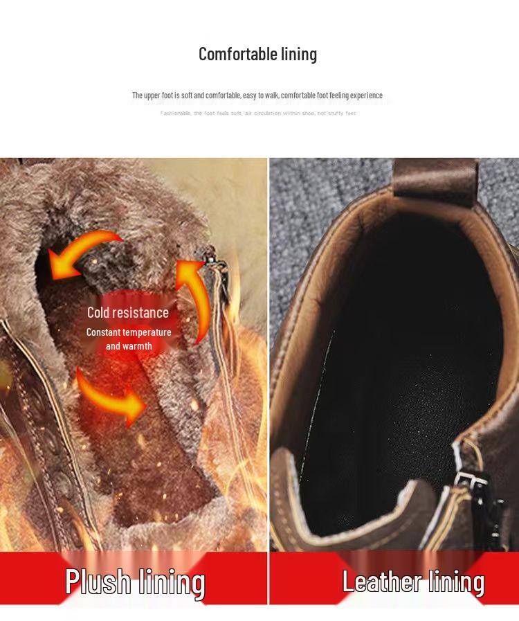 Мужские зимние высокие кожаные ботинки на плюшевой подкладке - Модные повседневные мартинсы для снега