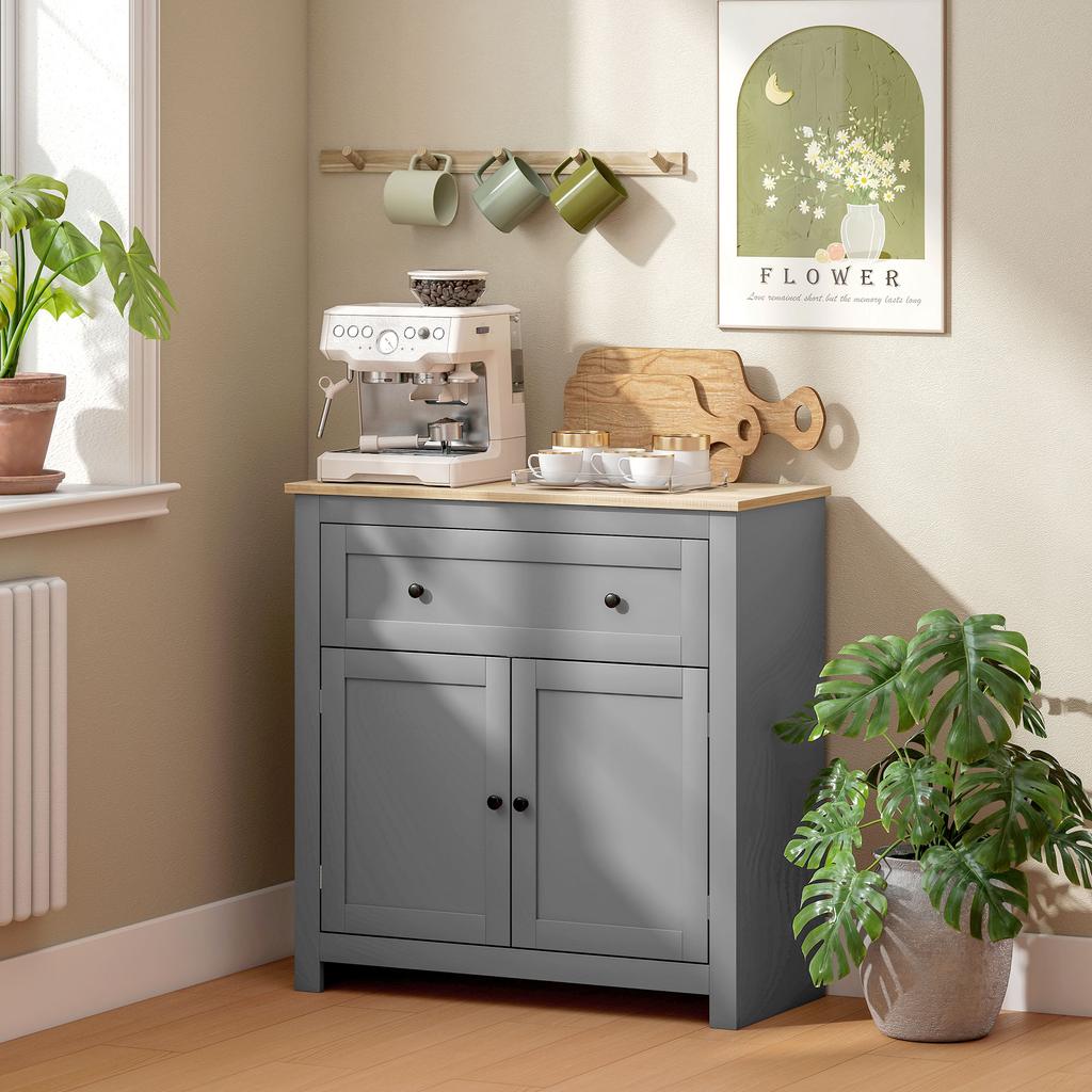 Kitchen Sideboard with Drawer and Cabinet with Adjustable Shelf, in Wood, 78.5x35x80 cm, Multicolor