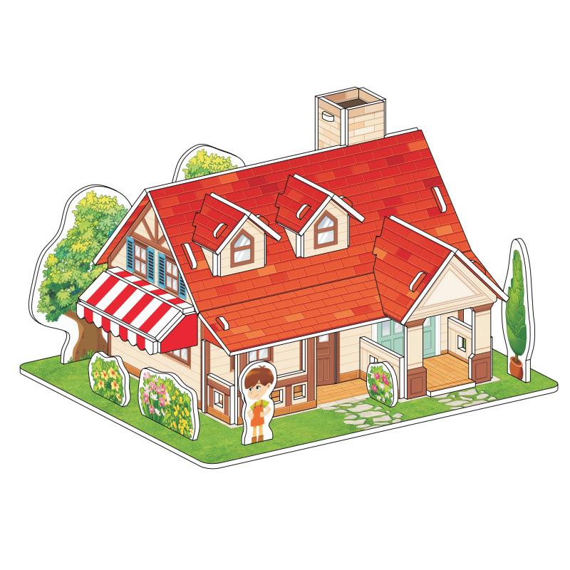 Cartoon Three-Dimensional Puzzle Children's Handmade DIY Toys Paper Card Villa Building Model Desktop Decoration