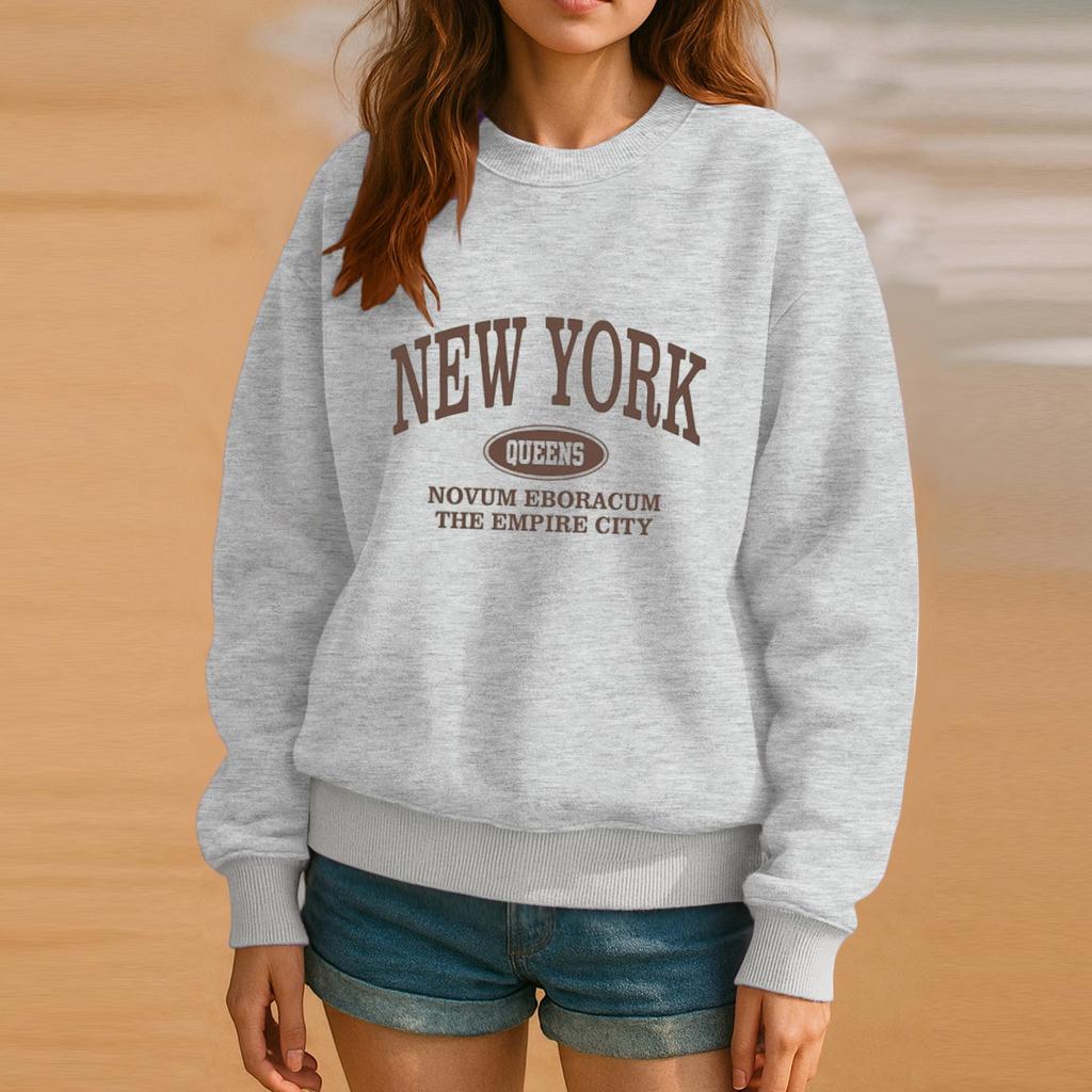 Толстовка с круглым вырезом для женщин, осенние графические толстовки для отпуска с длинным рукавом и заниженной линией плеч