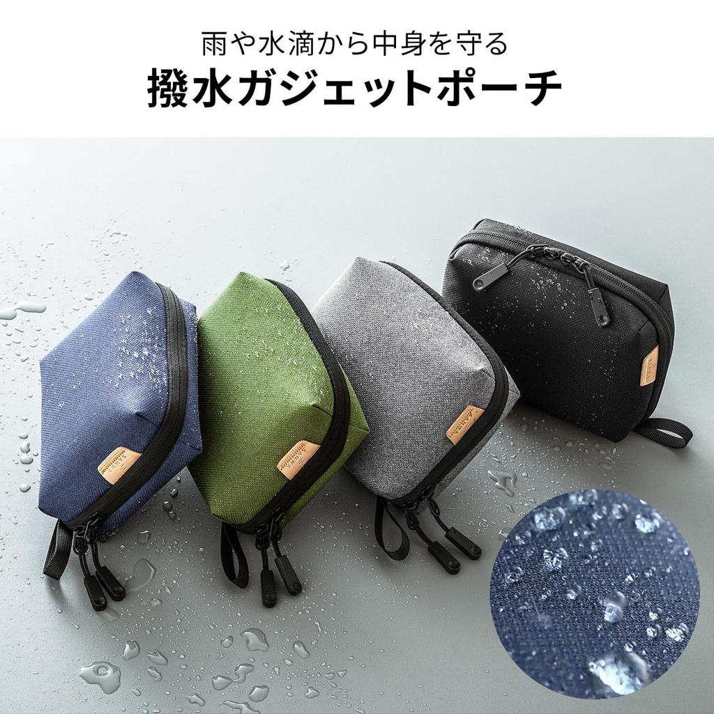 Sanwa Direct Gadget Storage Double Mobile Cable Gadget Travel Pouch, Water-Repellent, Self-Standing, 180-Degree Opening, Pocket, Zipper, Pouch,