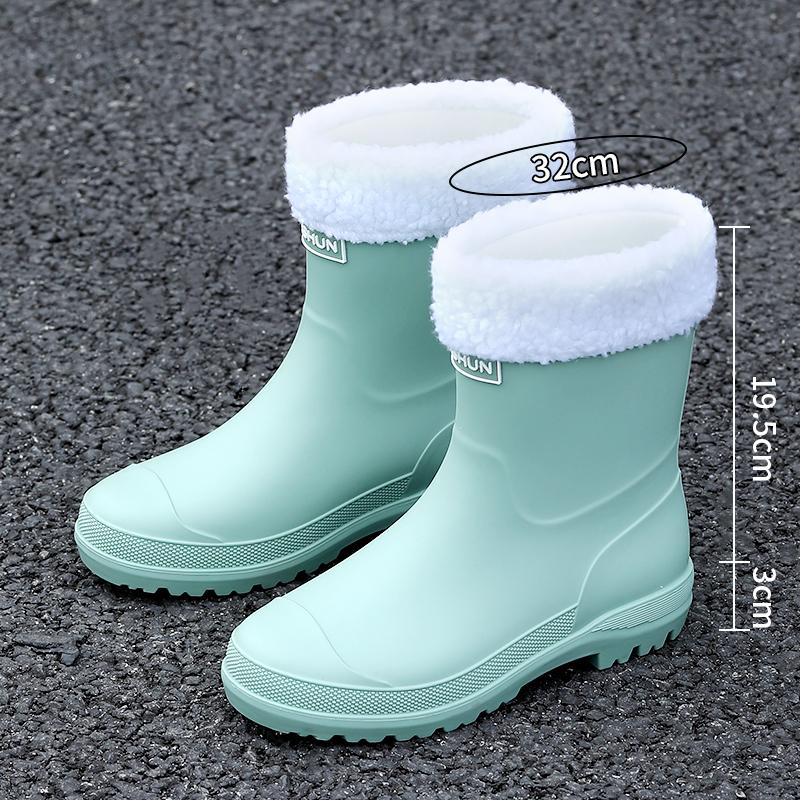 Женские новые модные резиновые сапоги до середины голени, водонепроницаемые нескользящие резиновые туфли с ПВХ-стелькой, круглый носок для кемпинга и пешего туризма на открытом воздухе