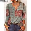 Women's Fashion Casual Spring Fall Flower Pattern Print Long Sleeve V-Neck Blouses & Shirts