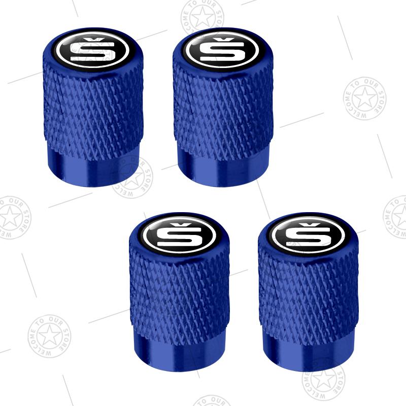 4pcs S Logo Car Wheel Tire Valve Caps Air Stem Aluminum Accessories For Skoda Superb Octavia Karoq Kamiq Kodiaq Fabia Vision
