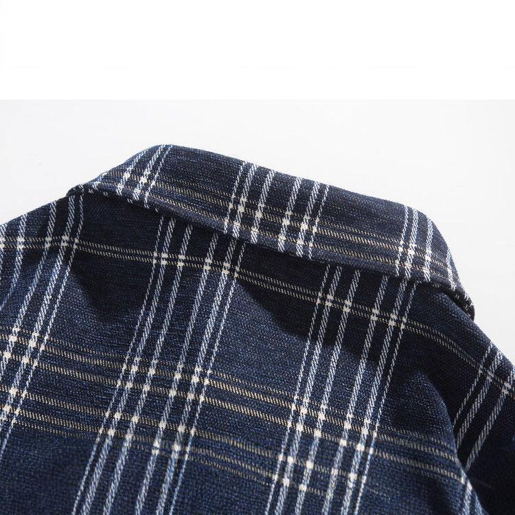 Утепленная мужская рубашка с лацканами и длинным рукавом, американская повседневная свободная клетчатая нейтральная куртка