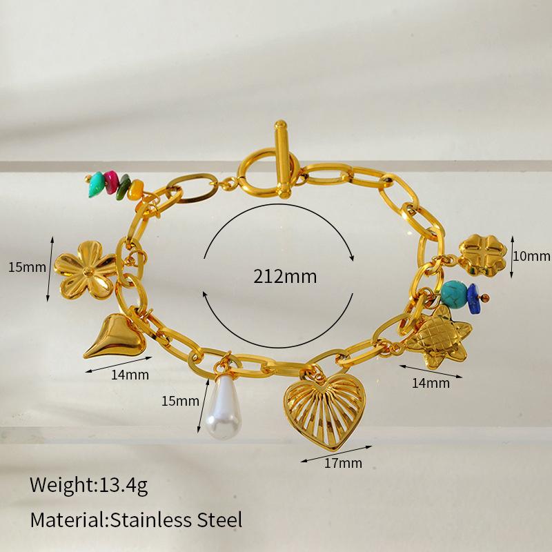 Stainless Steel Multi-Element Bracelet for Women Gold-Plated Heart Flower Sun Star Handmade Chain Luxury Jewelry Wedding Gifts