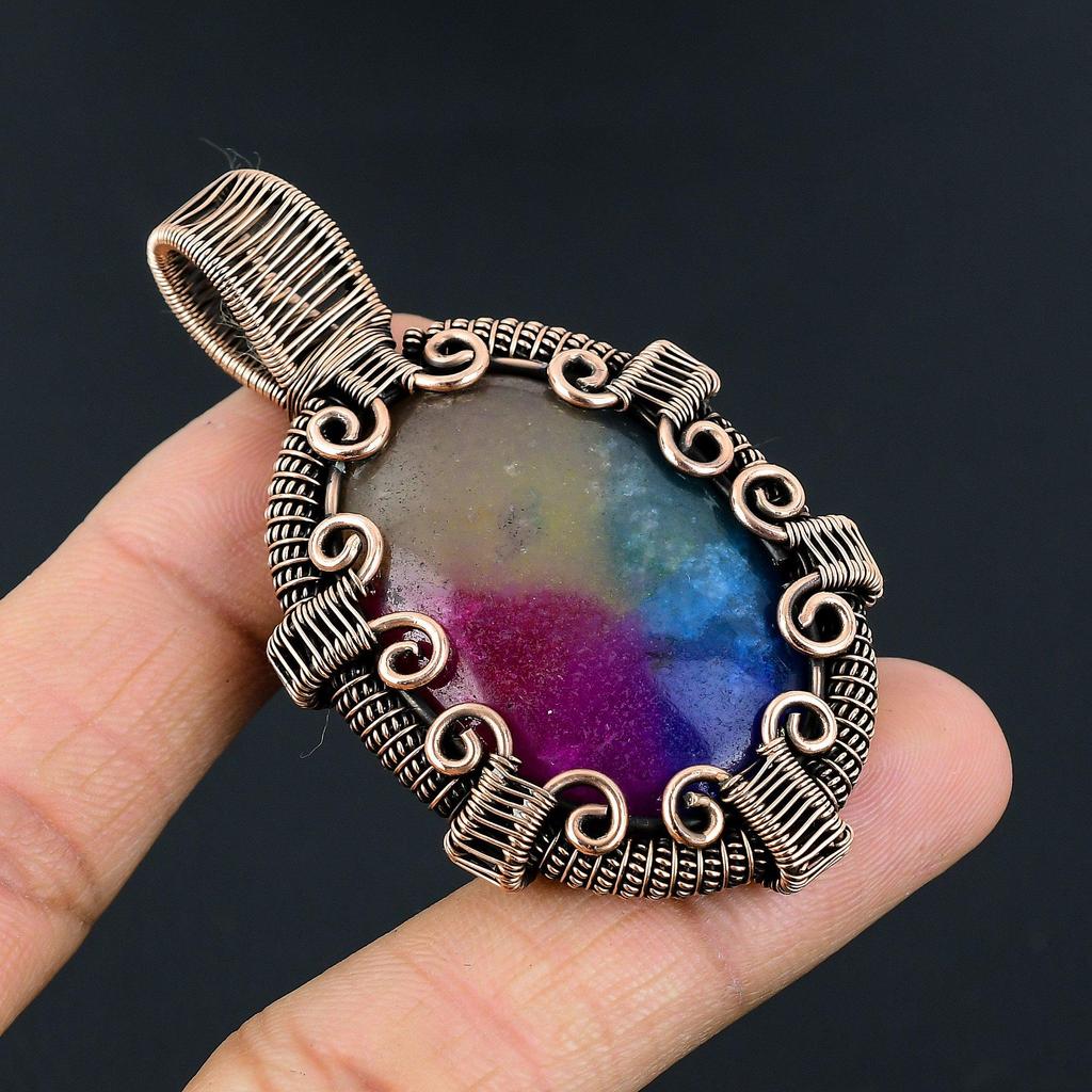 Rainbow Solar Quartz 999 Copper Wire Wrapped Pendant, Handmade Gemstone Pendant Jewelry, Gifts For Wife Brand New Pendant
