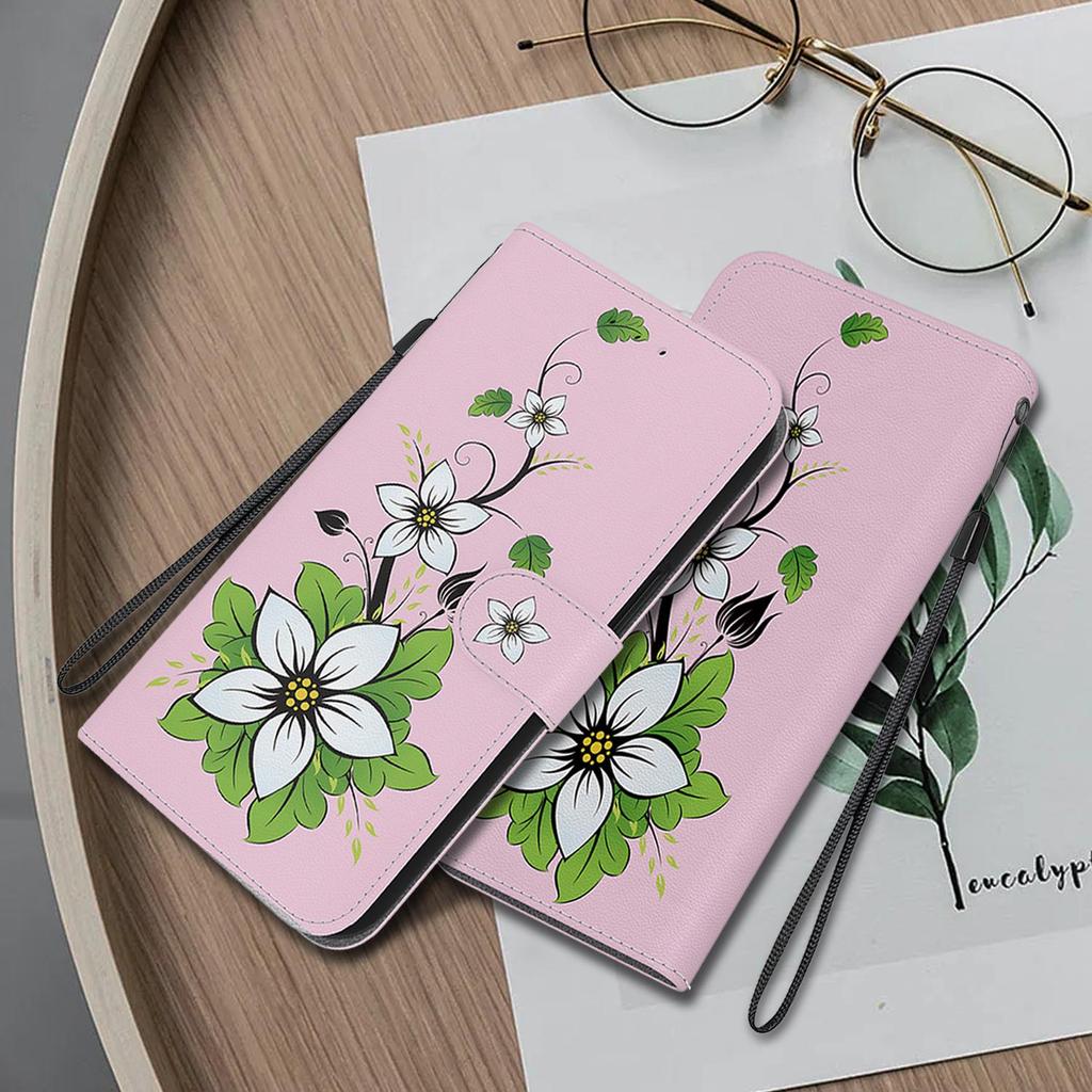 3D Art Painting Sakura Flower Butterfly Pattern Leather Phone Wallet Case Book Stand For Huawei Moto Oppo Realme 10 Girls Magnetic Card Flip Cover Bag