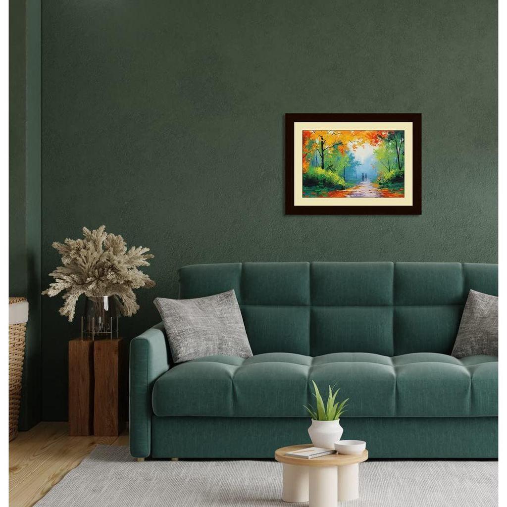 Бумага Романтическая пара Прогулка на природе Живописная настенная живопись в рамке, многоцветная, природа, 18,0 х 23,5 дюйма, набор из 1 шт.