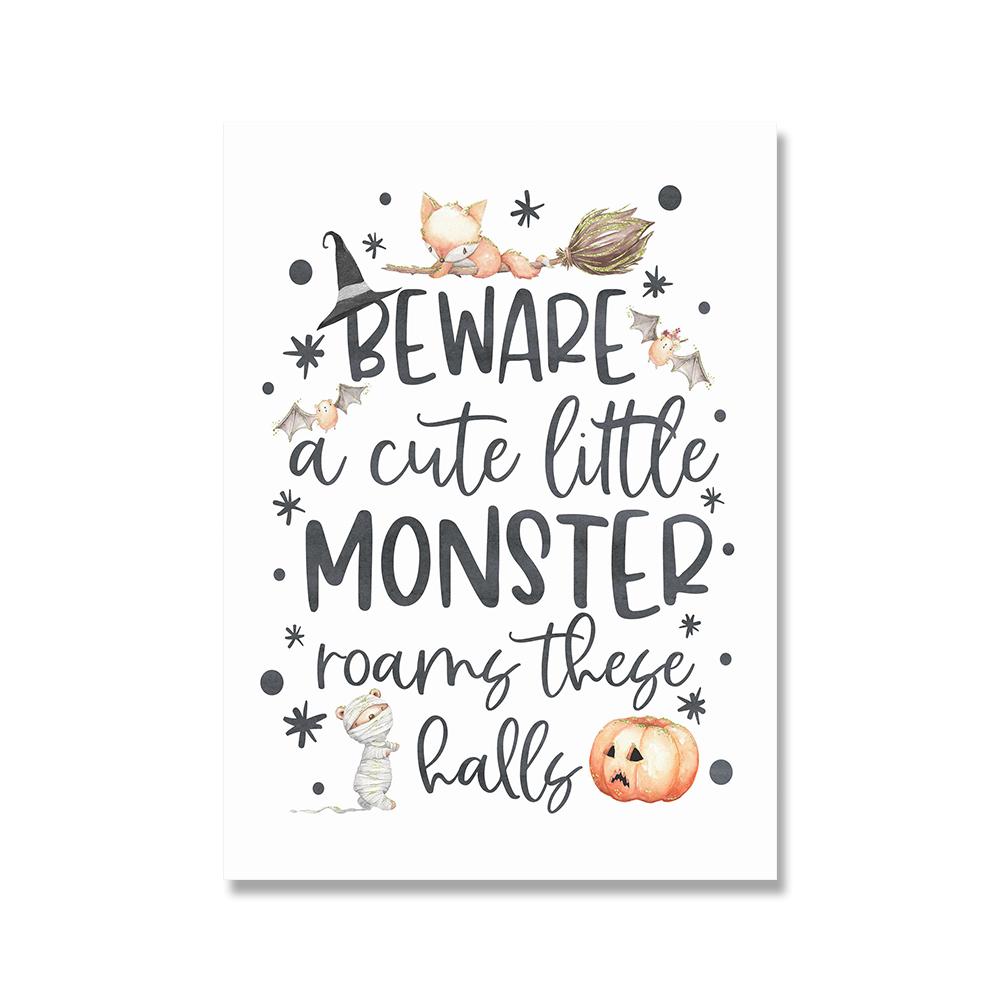 Halloween Wall Art Poster Print Pumpkin Cartoon Cute Skull Ghost Quote Canvas Painting Picture For Kids Living Room Home Decor
