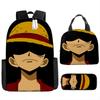 One Piece Luffy Backpack 3-Piece Set Student School Bag Anime Backpack Lunch Box Classic Large Capacity Waterproof