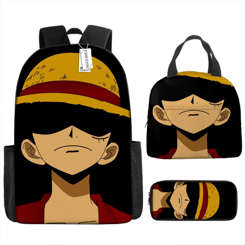 One Piece Luffy Backpack 3-Piece Set Student School Bag Anime Backpack Lunch Box Classic Large Capacity Waterproof