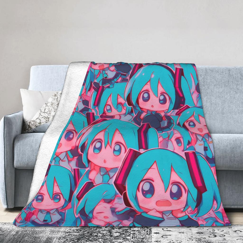 Anime Hatsunes Mikus Blanket Fleece Spring/Autumn Multi-function Soft Throw Blanket for Sofa Bedroom Bedspread