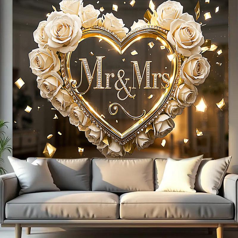 1 шт. Свадебный фон Mr&Mrs с белыми розами и золотыми сердцами, настенный декор для фотосъемки, вечеринки, плаката на день рождения, годовщину для улицы и помещения