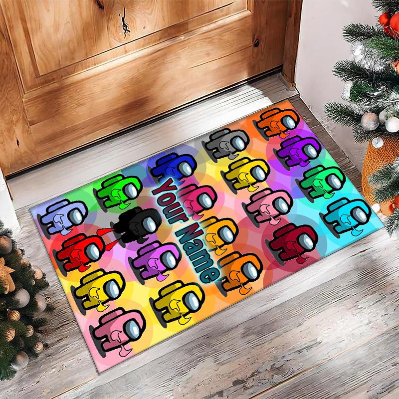 Among Us Crystal Velvet Rug, Custom Name Text Personalized Non‑Slip Floor Mat for Home Decor Gift