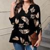 Women's Plus Size Fashion Printed Casual Pleated Round Neck Long Sleeve Top