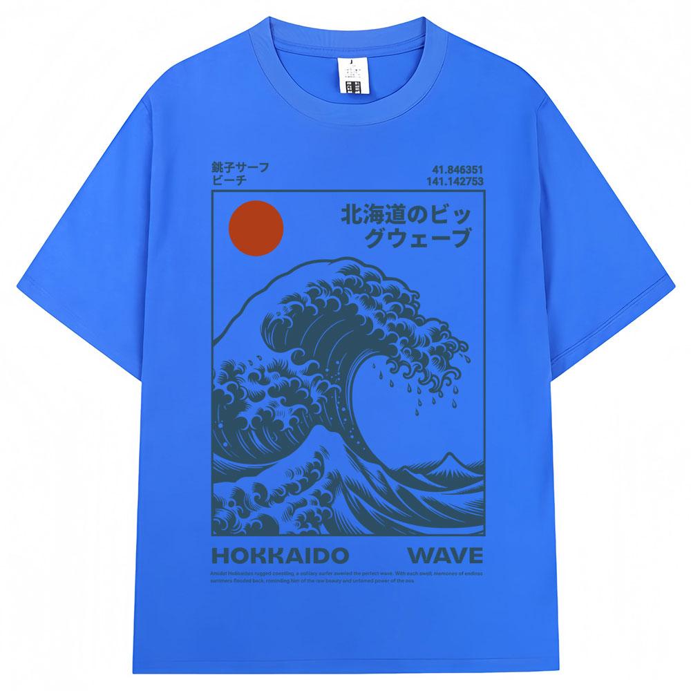 Japanese Style Hokkaido Wave Vintage Tshirt Men Women Harajuku Fashion High Quality T Shirts Oversized Cotton Summer Tee Shirt