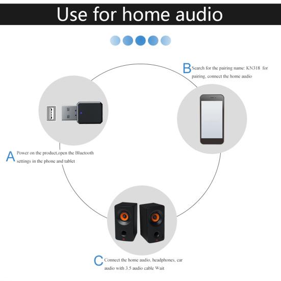 KN318 Автомобильный Bluetooth-совместимый аудиоприемник громкой связи, двойной выход AUX USB стереоадаптер