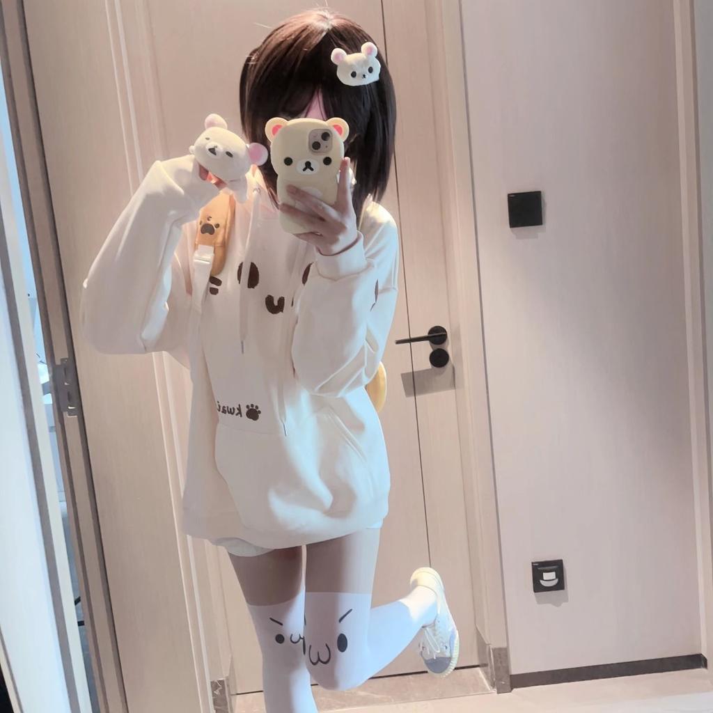 Y2k эстетические толстовки с принтом кота Kawaii в стиле Харадзюку, толстовки с завязками в стиле гранж, женские топы с карманами в японском стиле Sudaderas Para