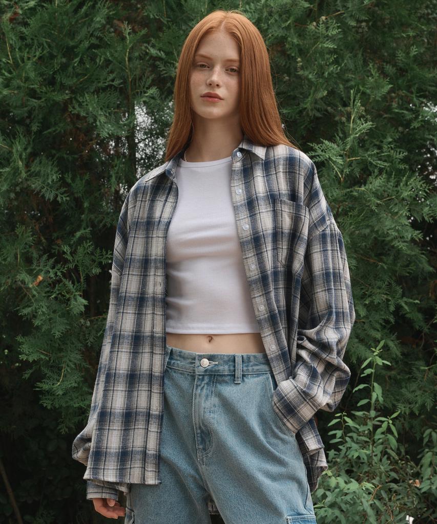LOSSYROW Oversized Checkered Shirt Blue