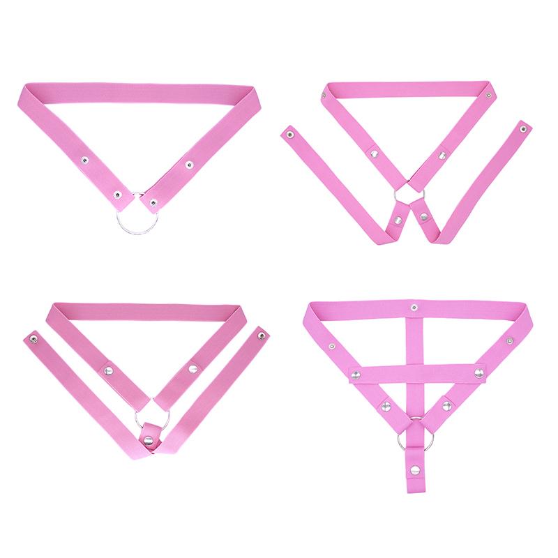 Pink Male Penis Ring Chastity Cage Auxiliary Belt Anti-off Device Elastic Belt Adjustable Underwear Rope Scrotum Ring Sex ToyHot