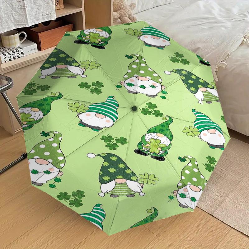 1PC Gnome Shamrock Automatic Open/Close Umbrella Compact Folding Umbrella with 8-Rib Shaft lightweight esign, Highquality Fabric1141A