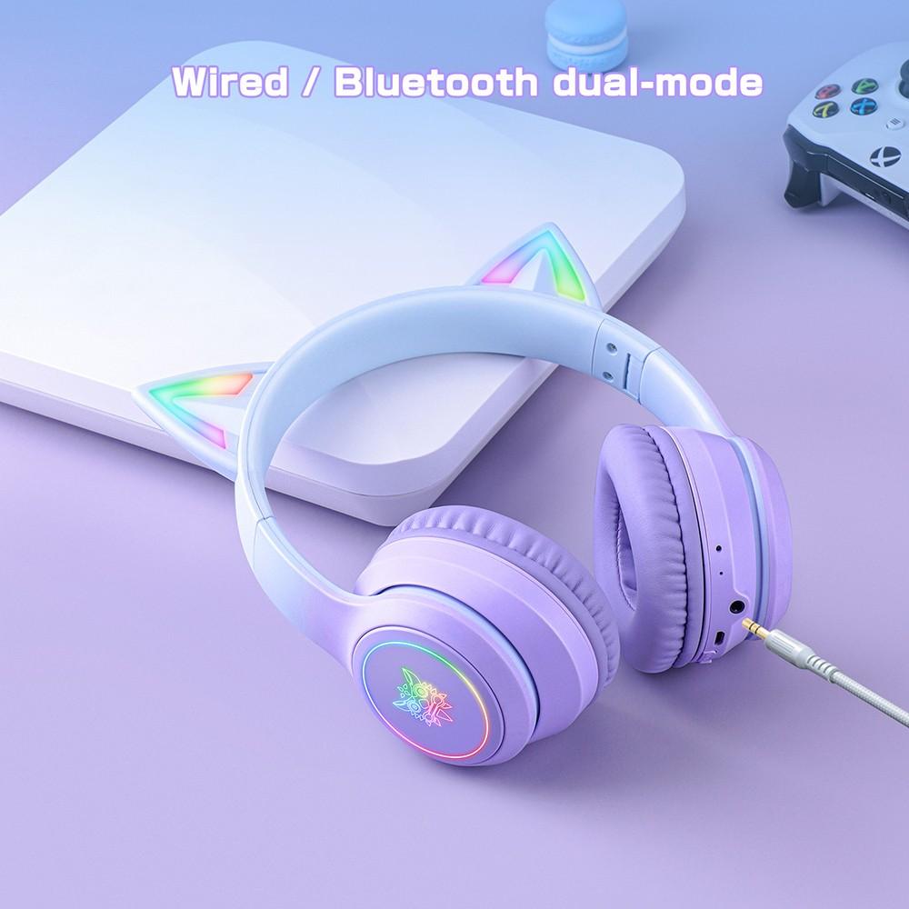 ONIKUMA B90 Cat Ear Wireless Bluetooth Headphones, RGB Lights, HD Microphone